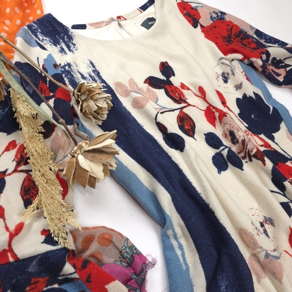 Maeve Anthropologie Blue Cream Floral Dress Sz L - Picture 3 of 13